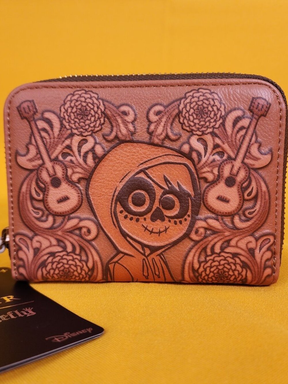 Loungefly Disney Pixar Coco Miguel Floral Tonal Brown Zip Around Wallet NEW